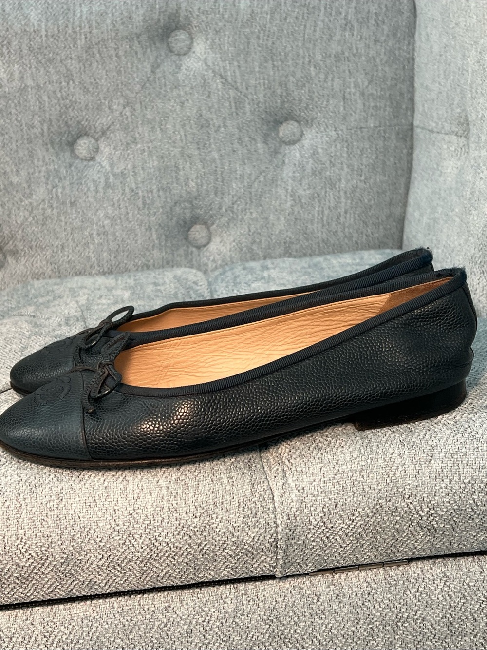 CHANEL Navy Caviar Leather Ballet Flats - Picture 6 of 12